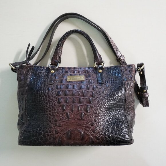 Brahmin Handbags - Brahmin Croc-Embossed Satchel in Dark Brown